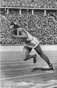 Jesse Owens begins his record-breaking 200 meter race at the 1936 Olympics in Berlin. Prints and Photographs Division.