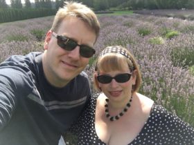 Glenn and I in the last blooming days of the lavender garden