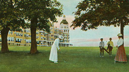 Old school vacationers playing golf.