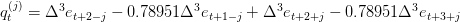 q_{t}^{(j)}=\Delta ^{3}e_{t+2-j}-0.78951\Delta ^{3}e_{t+1-j}+\Delta^{3}e_{t+2+j}-0.78951\Delta ^{3}e_{t+3+j}