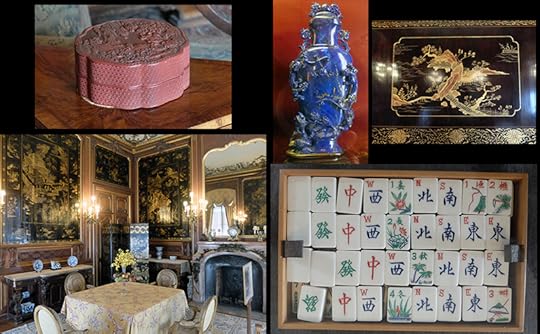 Some of the Asian treasures found at The Elms: lacquer panels, carved boxes, a jade collection, and even mahjong tiles.