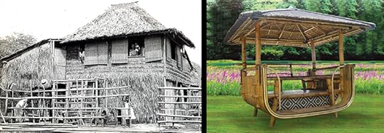 A comparison of a large nipa house and an elegant nipa gazebo.