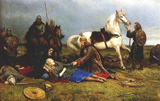 Vikings with their horses. A painting by Peter Nicolai Arbo