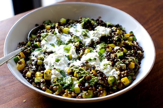burrata with lentils and basil vinaigrette
