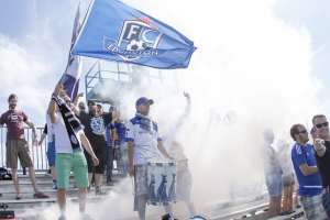 Eddies supporters celebrate the team's ninth home win in a row last Sunday. PHOTO: TONY LEWIS/FC EDMONTON
