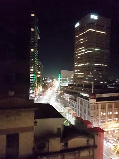 The evening view from my hotel window.
