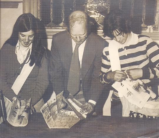 Me, my dad and my brother Jimmy show our paper-folding techniques in a Kennebec Journal promotion in October 1975. Dad was managing editor and I was on my second paper route at the company I know work for.