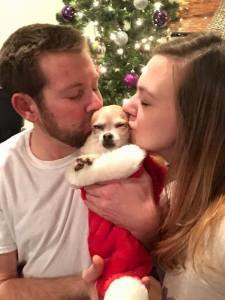 Jonathan and Sarah loving on Bitty (Sadie)