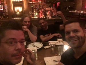 Me, Ty, Naren Shankar, Wes Chatham, and the remains of a very pleasant dinner.