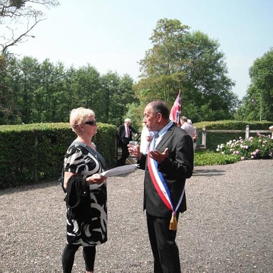My mother and the mayor of Grangues speaking at the after-ceremony, July 7th, 2016