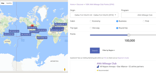 Cool! Here's where I can go from Dallas with 110K ANA miles