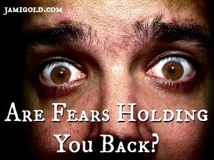 Close-up of fear-filled eyes with text: Are Fears Holding You Back?