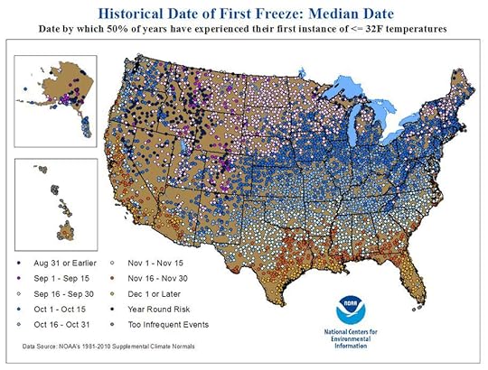 First Frost Date Chart from the NOAA