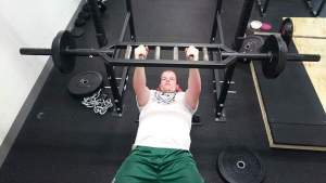 Aspiring Strongman Marc Wittrowski benching with a DIY Multi Grip Bar