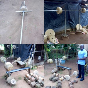 Nigerian bodybuilder showing his homemade gym