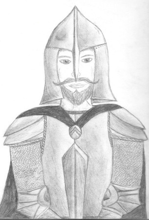 Black and white sketch of Dominic Horcalus, Knight of Superius