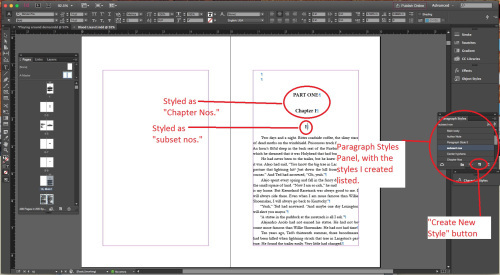 InDesign page with Paragraph Styles Panel open