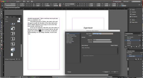 InDesign Workspace with Character Style application illustrated.