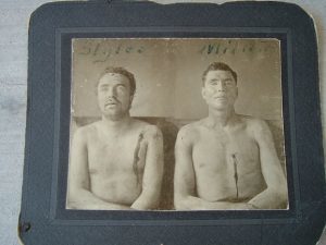 Two of the gang killed in the Northfield raid. This photo was taken after death.