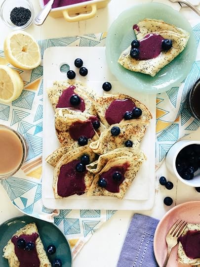 Lemon Poppy Seed Crepes with Blueberry Curd