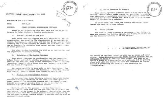 White House memo of July 1993 re RBG