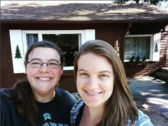Amy and Katie in front of Clark cabin