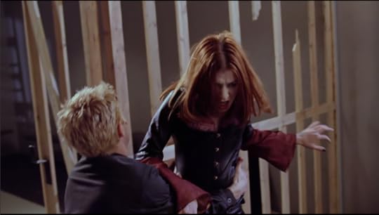 Oz, pushing vampire Willow onto the sharp end of a broken 2 by 4 that's jutting out of a wall.