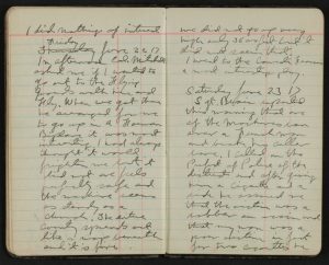This page from Patton’s diary of June 22, 1917 describes his first bi-plane flight, piloted by William Mitchell. Manuscript Division.