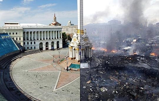 maidan square in Kiev before and after the coup d'etat in Ukraine
