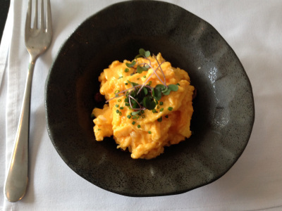 Duck confit scrambled eggs, zucchini, black pepper