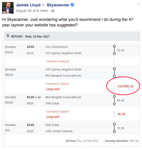 Man gets 47-year layover, receives funniest customer service ever