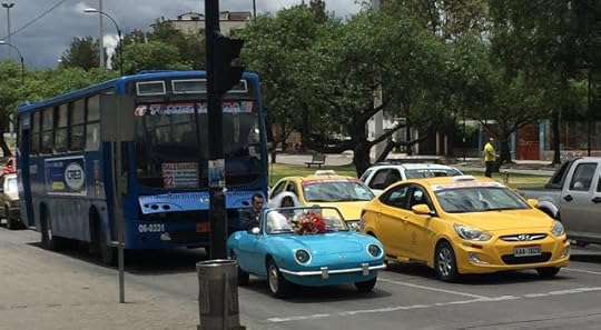 Wedding car at stop light