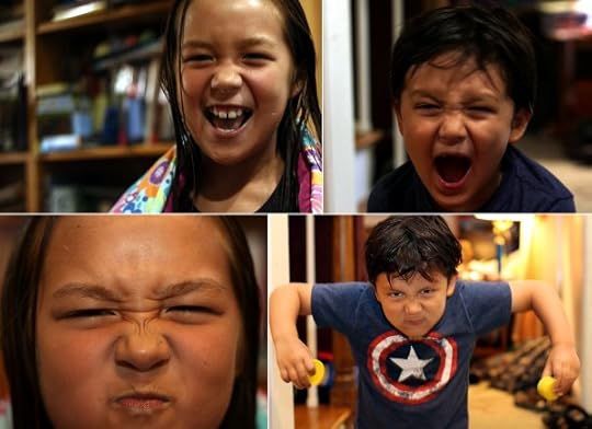 SteelyKid and The Pip doing the faces they make when I deliberately say wrong things.