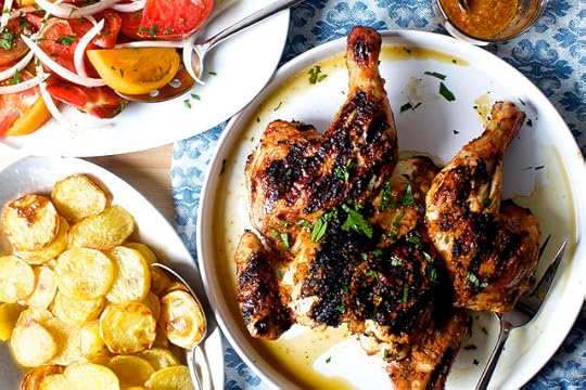 piri piri chicken + potatoes + tomato salad