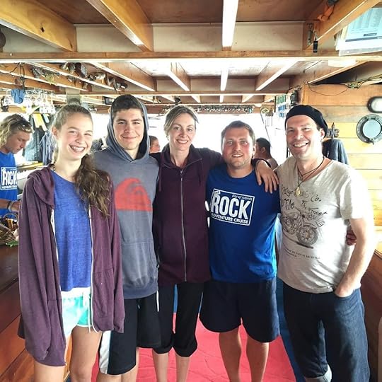 The Four Homeless Millionaires and the 2cd mate aboard The Rock Adventure Cruise #fourhomelessmillionaires #rocktheboatnz #paihia #northlands #newzealand #bayofislands #yha #myyha