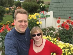 Glenn and I with dahlia blooms in La Connor