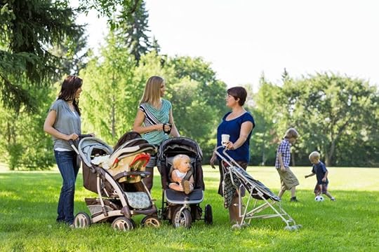 25304567 - happy mothers with baby strollers talking in park