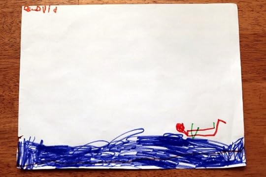 The Pip's drawing of himself swimming with a green pool noodle.