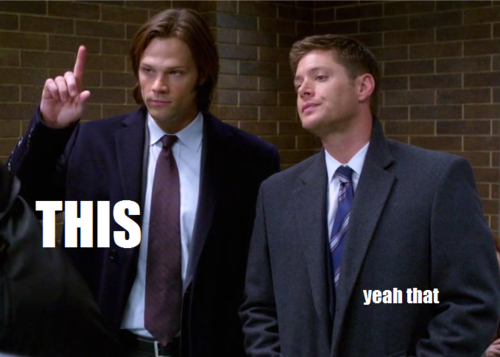 SPNG Tags: Sam / Dean / This / yeah that / Looking for a particular Supernatural reaction gif? This blog organizes them so you don’t have to spend hours hunting them down.