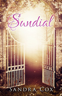Book cover for Sundial shows ornate white gates partially open with bright light behind them