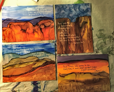 Four project cards on my work desk. My landscapes do seem to stay in Arizona's desert.