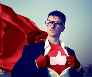 Like Share Facebook Hero Appreciate Superman Red Cape Presenter Concept
