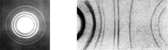Figure Two. Powder diffraction diagrams: Left: aluminium filings; Right: graphite. Image Credits: Left: aluminium filings (after Hull 1917b; ©1917 by the American Physical Society). Right: natura(after Debye and Scherrer 1917).