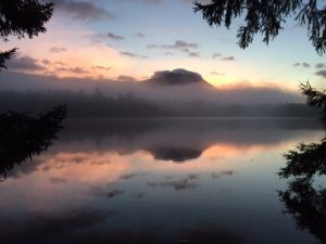 The run rising behind Mount Katahdin at Daicey Pond in Baxter State Park, September 7.