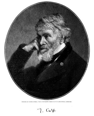 Engraving of Thomas Carlyle by Thomas Johnson, from an 1874 photograph (Century Magazine). Public domain via Wikimedia Commons.