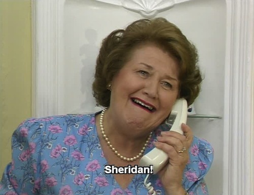 Hyacinth Bucket on the phone saying, 