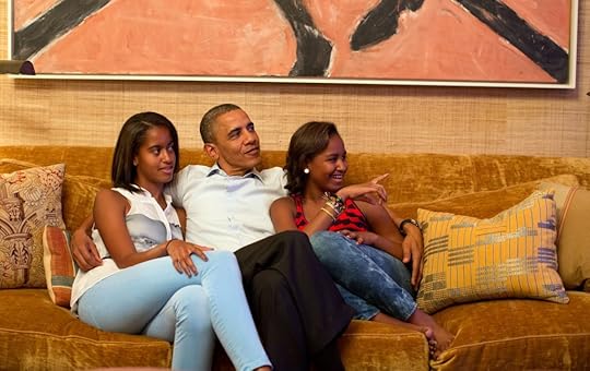 President Barack Obama and his daughters, Malia, left, and Sasha, watch on television as First Lady Michelle Obama takes the stage to deliver her speech at the Democratic National Convention, in the Treaty Room of the White House, Tuesday night, Sept. 4, 2012. (Official White House Photo by Pete Souza)