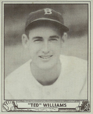 Baseball card of Boston Red Sox left fielder Ted Williams, 1940 (Wikipedia, public domain)