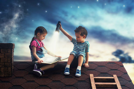 Two kids reading stories
