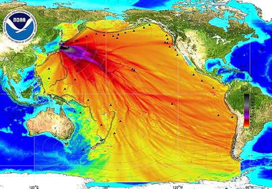 An energy map provided by the National Oceanic and Atmospheric Administration (NOAA) shows the intensity of the tsunami in the Pacific Ocean caused by the magnitude 8.9 earthquake which struck Japan on March 11, 2011. Thousands of people fled their homes along the Pacific coast of North and South America on Friday as a tsunami triggered by Japan's massive earthquake reached the region but appeared to spare it from major damage. REUTERS/NOAA/Center for Tsunami Research/Handout (UNITED STATES - Tags: DISASTER ENVIRONMENT) FOR EDITORIAL USE ONLY. NOT FOR SALE FOR MARKETING OR ADVERTISING CAMPAIGNS. THIS IMAGE HAS BEEN SUPPLIED BY A THIRD PARTY. IT IS DISTRIBUTED, EXACTLY AS RECEIVED BY REUTERS, AS A SERVICE TO CLIENTS